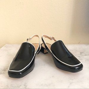 Size 10 Black White Square Toe Slingback